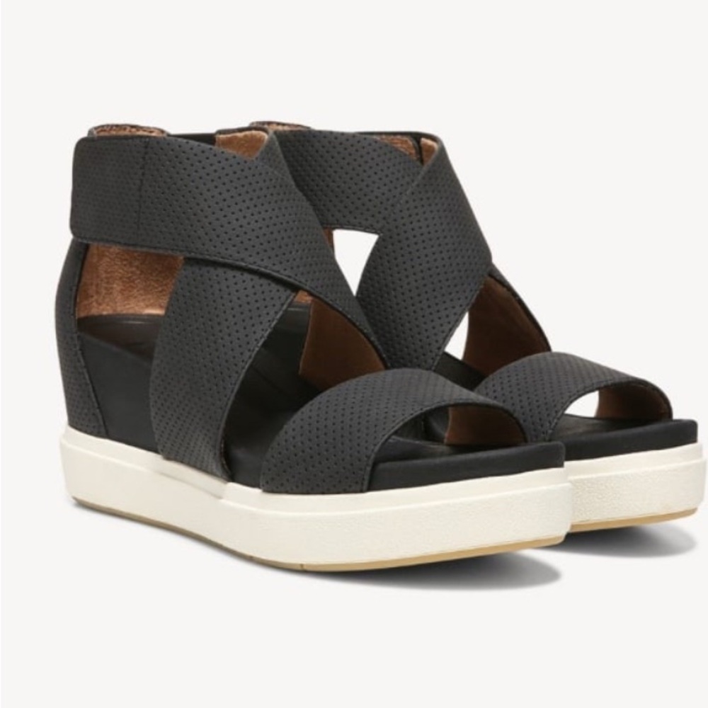 Dr. Scholl's Black and White Wedge Shoes with Elastic Straps